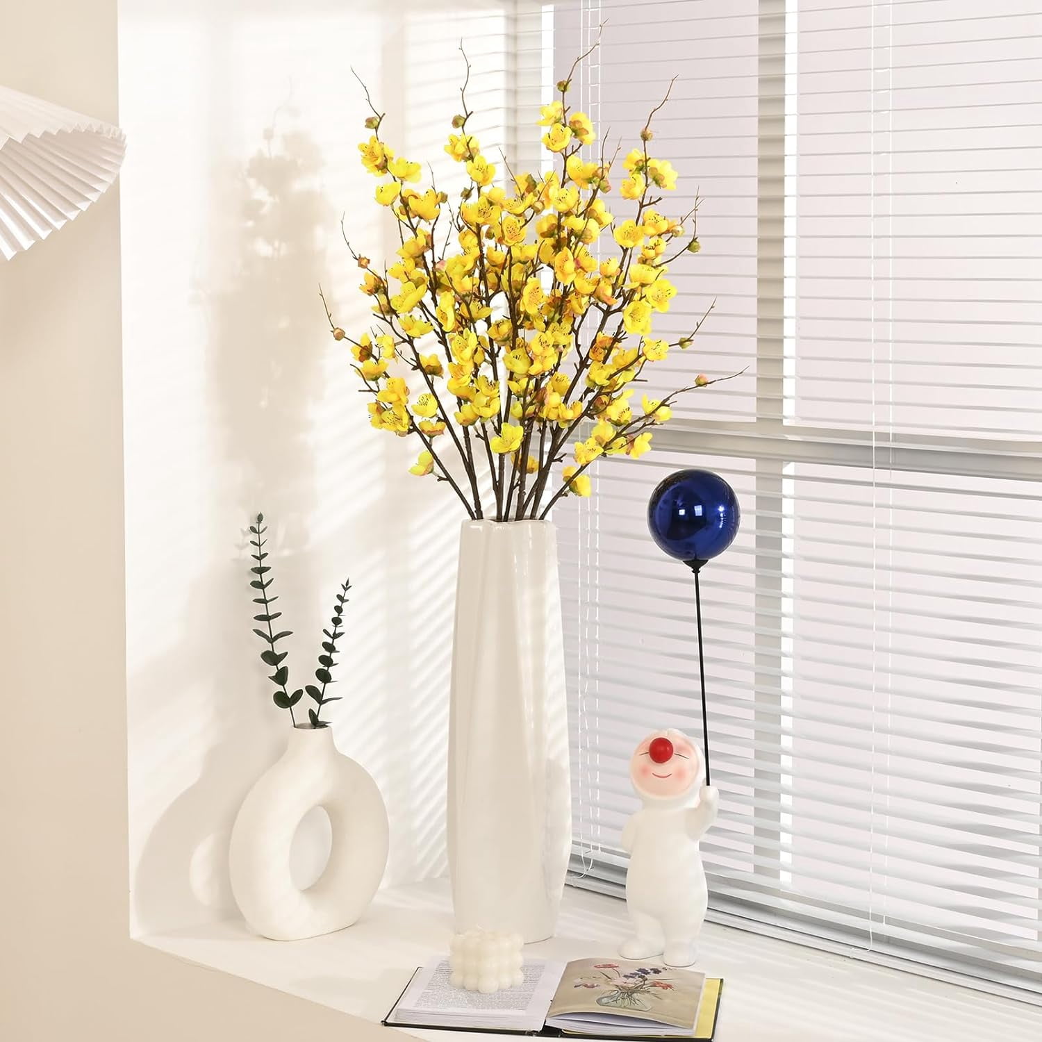 Cherry Blossom Branches for Vases, 36'' Faux Cherry Blossom Tree Decor with Long Stems, Artificial Flowers for Spring Home Indoor Outdoor Decoration (Yellow)