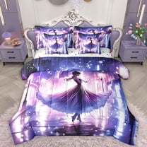 Homewish Cartoon Girls 7pcs Bedding Comforter Set,Chic Princess Queen Bedding Sets,Dreamy Purple Queen Sheet Sets For Gitls,Breathable Home Decor Reversible