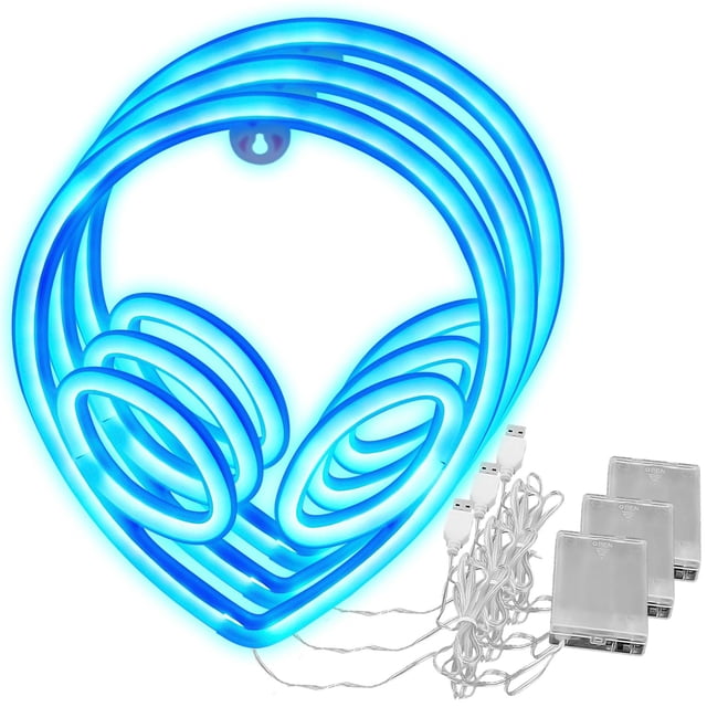 Letrero Neón LED VentDepot LuminAlien01 3Pzas USB o 3 Pilas AA Alien Azul