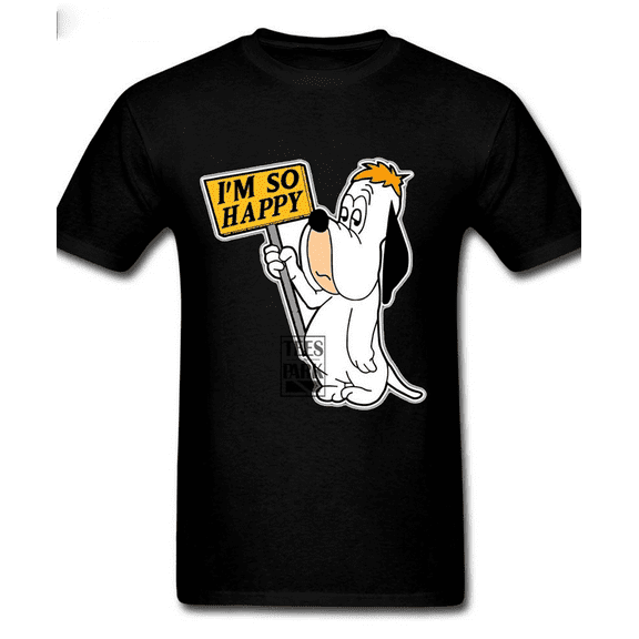Droopy Dog Im So Happy T-Shirt Short Sleeve Black Funny Unisex S-5XL