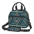 thumbnail image 1 of DouZhe Lunch Bags for Women and Men, Retro Blue Tribal Style Geometric Prints Reusable Portable Insulated Cooler Waterproof Lunch Tote Bag for Travel Work School Picnic, 1 of 7