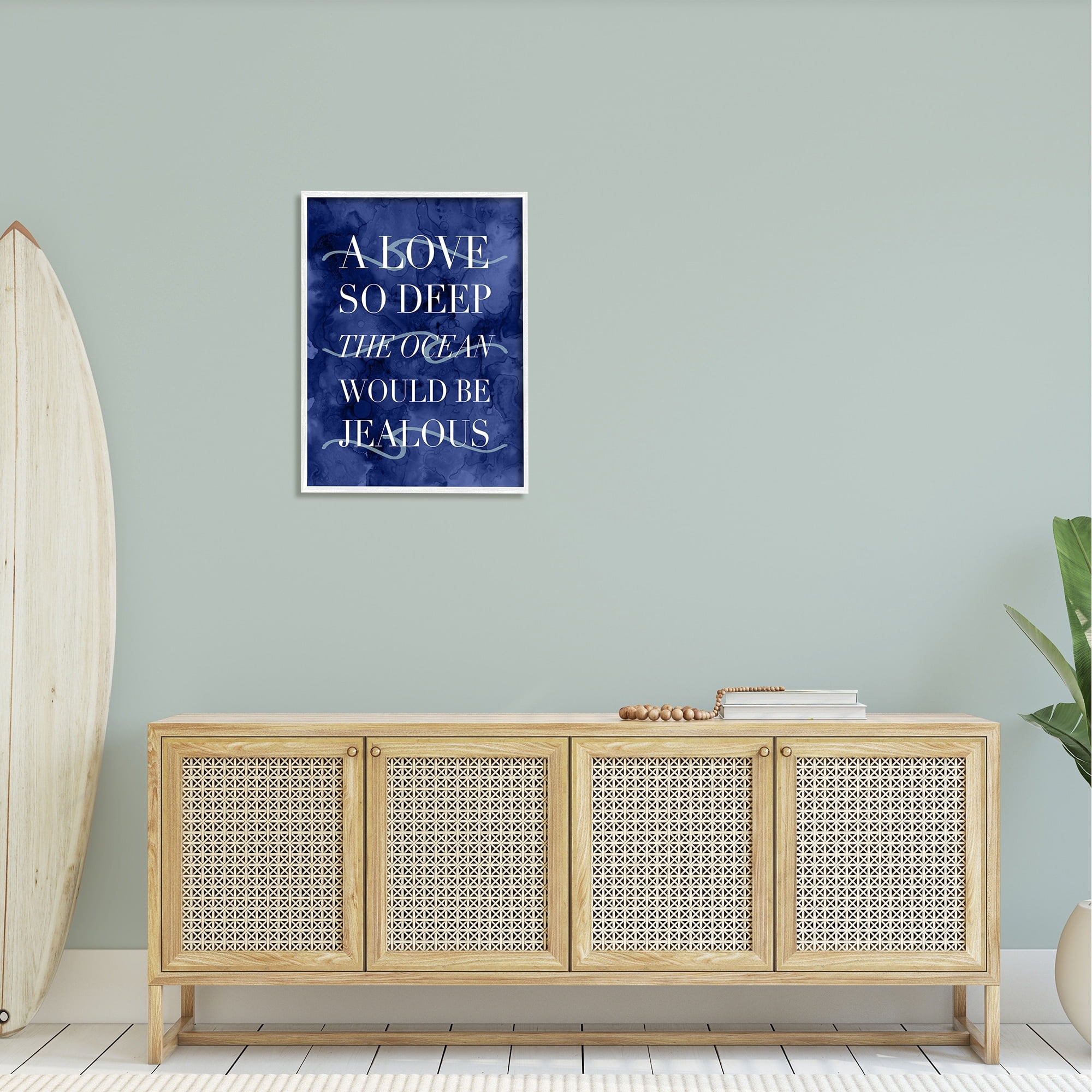 Stupell Industries Romanic Ocean Love Serif Text Watery Background Graphic Art White Framed Art Print Wall Art, Design by Daphne Polselli