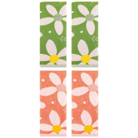 Unique Bargains 4 Pcs Floral Pattern Cotton Hand Towel Set 13 x 29 Inch Orange/Green