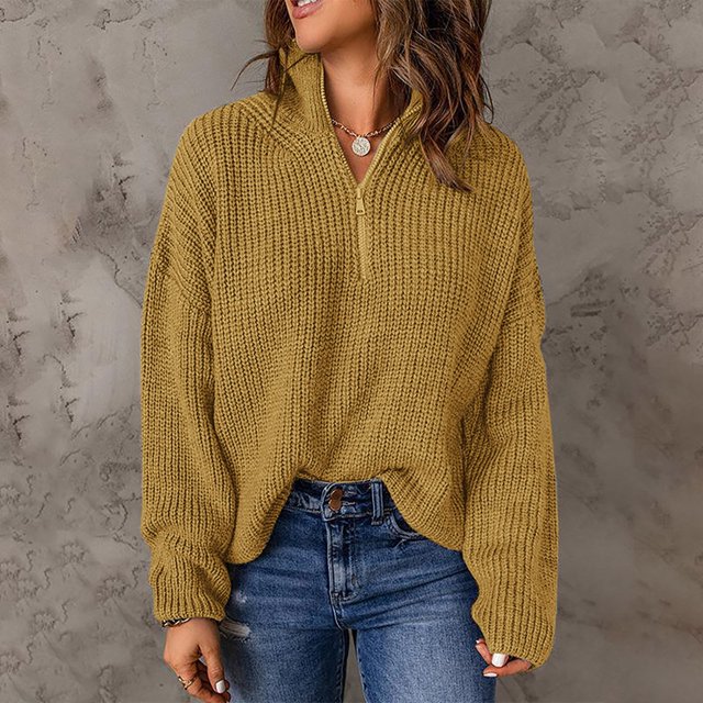 Hamky Sweaters for Women Pullover Sweaters Sweaters For Women Kint Long Sleeve 1/4 Zip Pullover Turtleneck Sweater For Women Turtle Necks Tops Fall Sweaters Yellow M