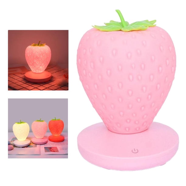 Luz de noche LED Portátil para niños perfecl Lámpara de fresa de Silicona Multicolor rosa