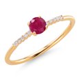 thumbnail image 3 of Gem Stone King 10K Yellow Gold Red Ruby and White Lab Grown Diamond Engagement Ring for Women (0.40 Cttw, Round 4MM, Gemstone July Birthstone, Size 5), 3 of 5