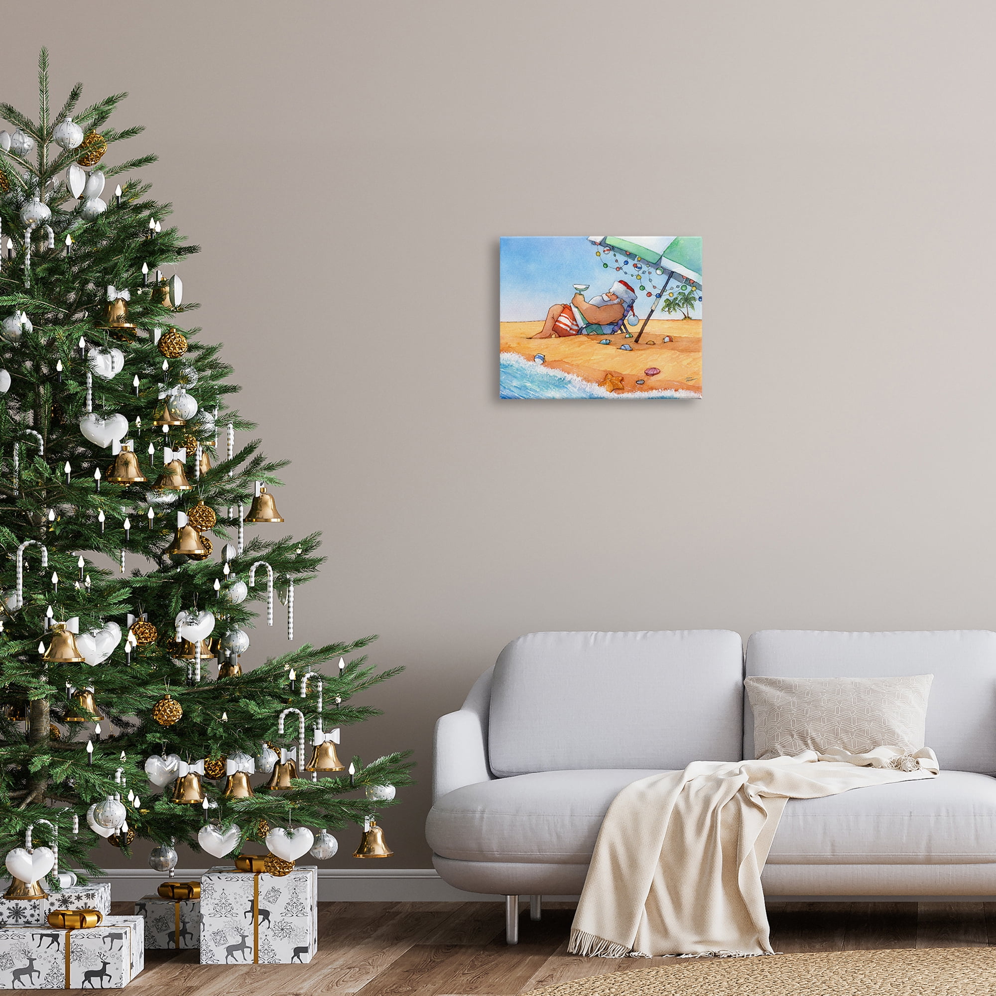 Santa Claus Lounging Beach Umbrella Seaside Christmas Holiday Painting Gallery-Wrapped Canvas Print Wall Art