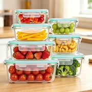 Sindcom 7 Pack Glass Food Storage Containers, Meal Prep, Airtight Bento Boxes with Leak Proof Locking Lids