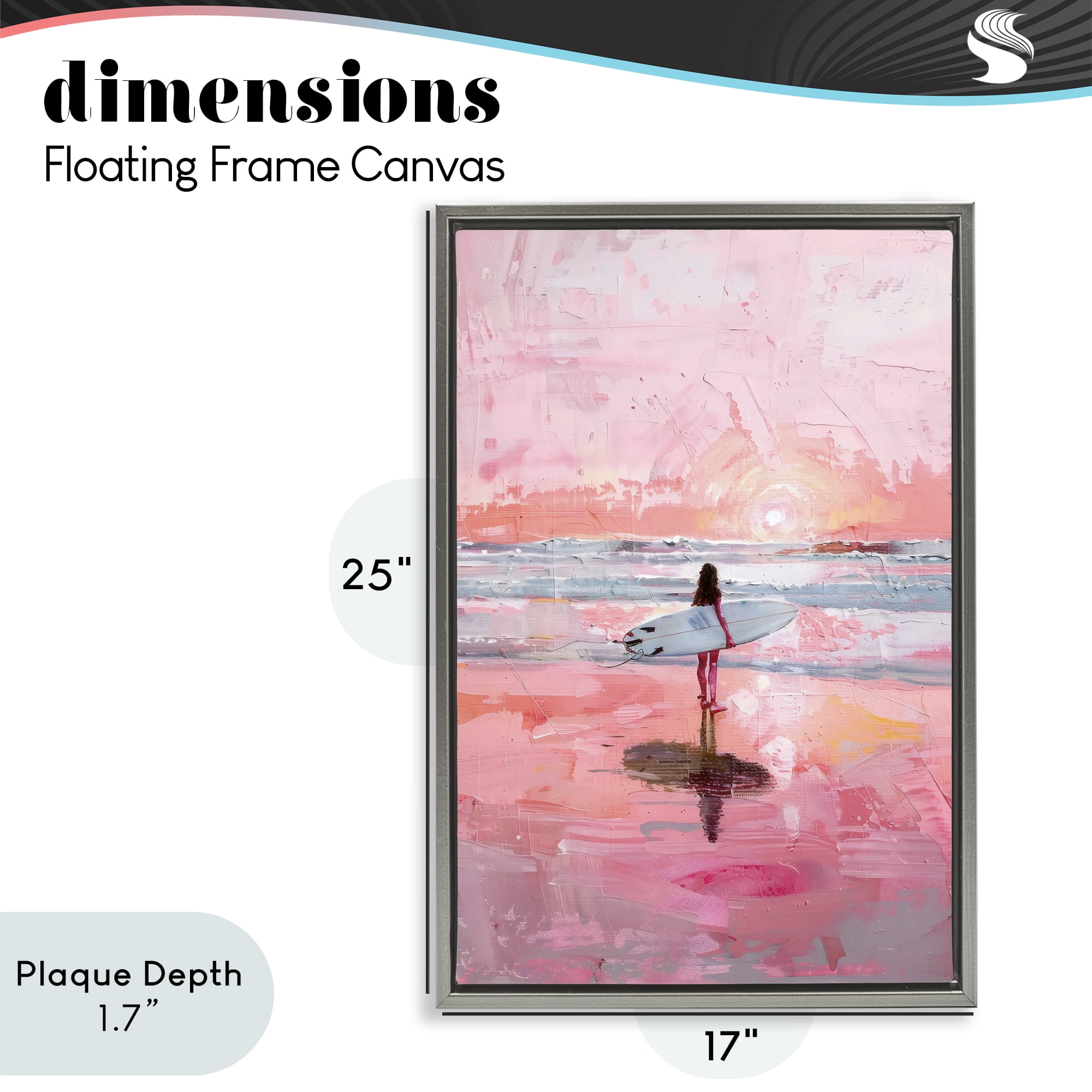 Stupell Industries Surfer at Pink Sunset Gray Framed Floater Canvas Wall Art, design by Creative Studio