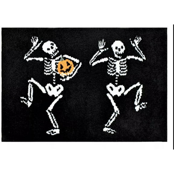 Black Skeleton Halloween Bathroom Rug, 30 x 20 inches, Polyester