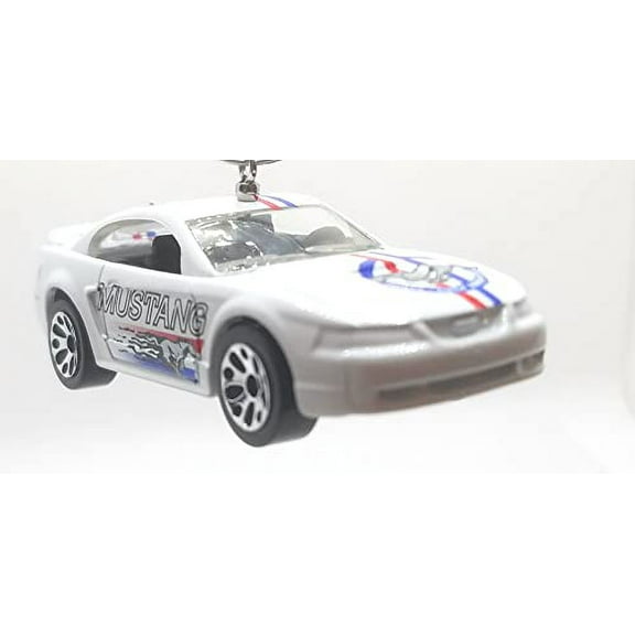 Christmas Ornament for 1999 Ford Mustang Coupe White Red Blue Stripes