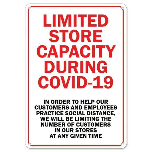 SignMission OS-NS-A-710-25455 7 x 10 in. Covid-19 Notice Sign - Limited Store Capacity Due to Covid-19