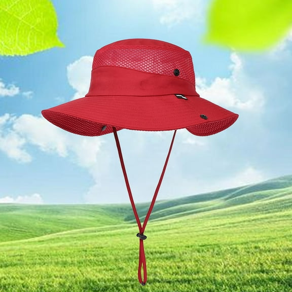 Fairnull Wide Brim Outdoor Hat Vent Hole with Strap Anti-UV Sun Protection Sunshade Fishing Hat for Unisex