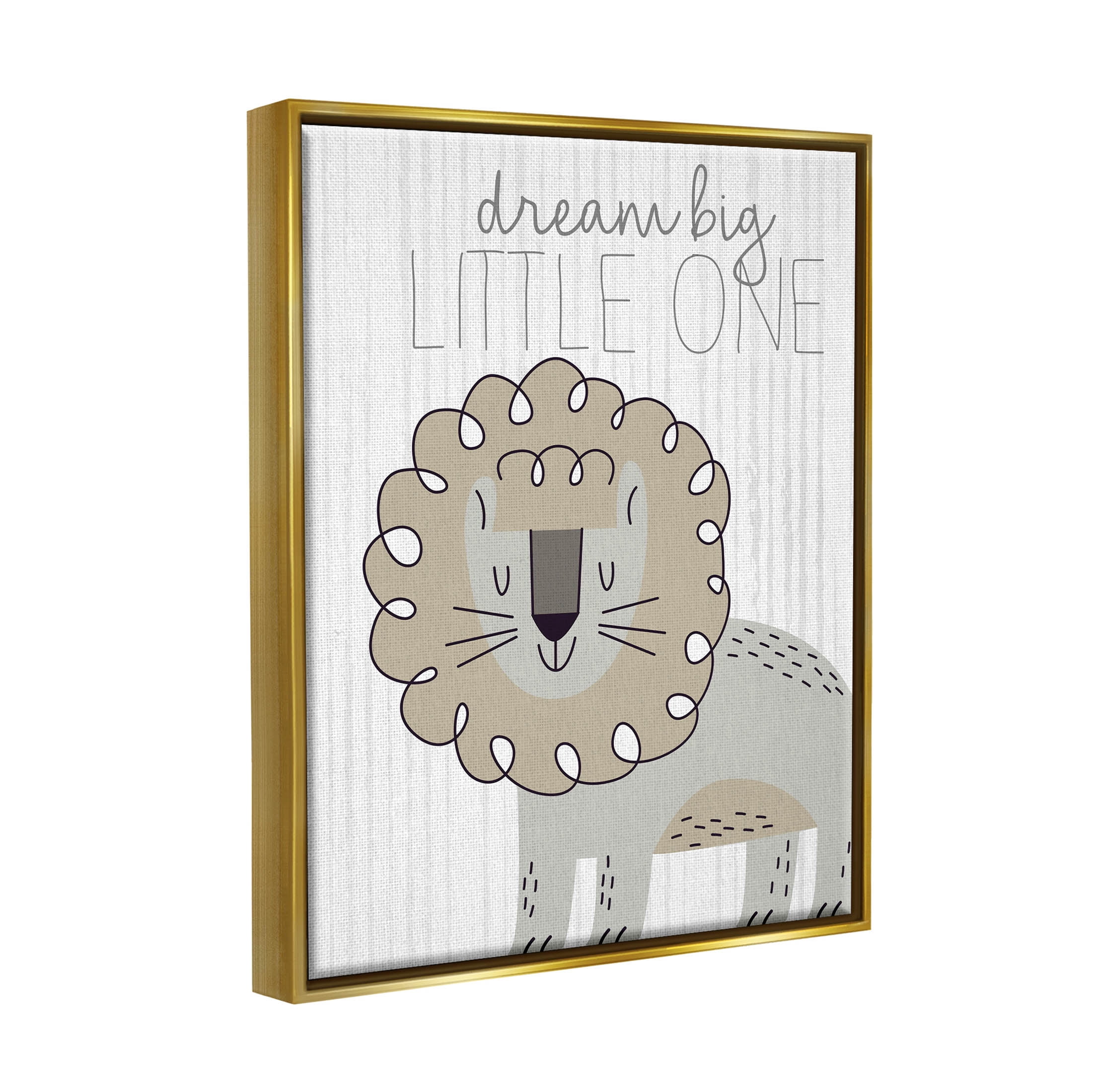 Stupell Industries Dream Big Little One Lion Graphic Art Metallic Gold Floating Framed Canvas Print Wall Art, Design by Kim Allen