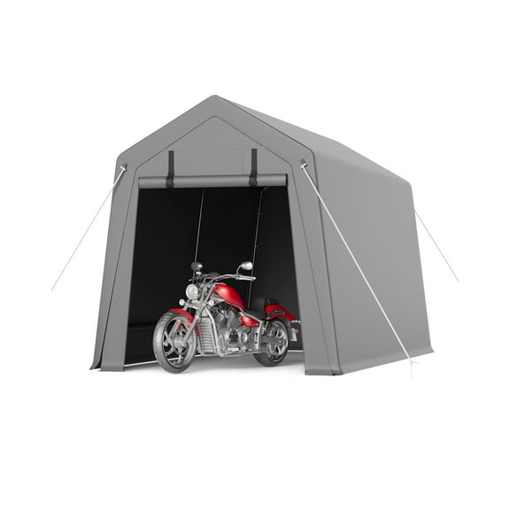 7x15 FT Portable Motorcycle Shed - Waterproof Storage Tent with Zipper Door, Heavy Duty Shelter for Bikes, Firewood, Lawn Equipment