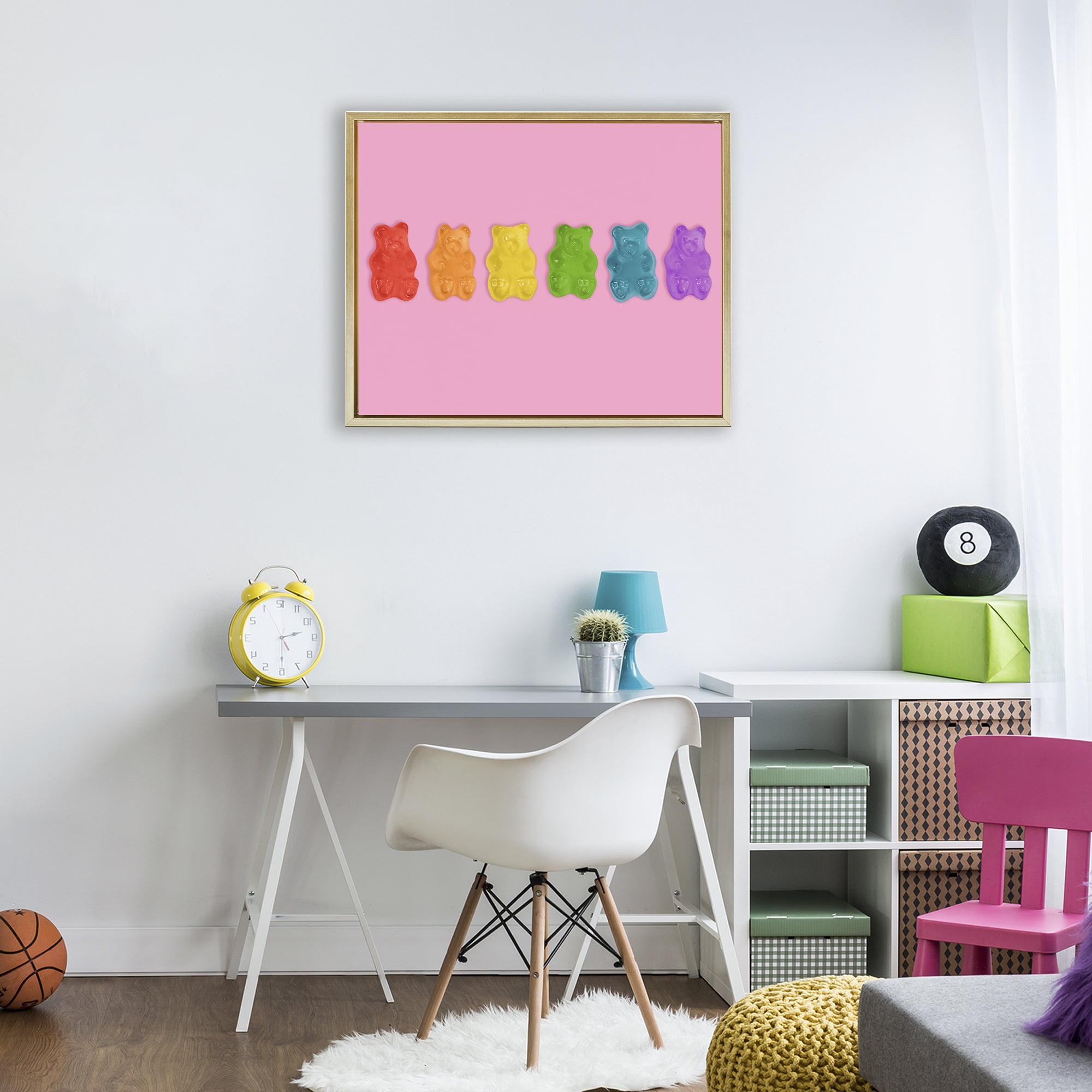 Stupell Industries Rainbow Gummy Bears on Pink Gold Framed Floater Canvas Wall Art, design by LISH Creative