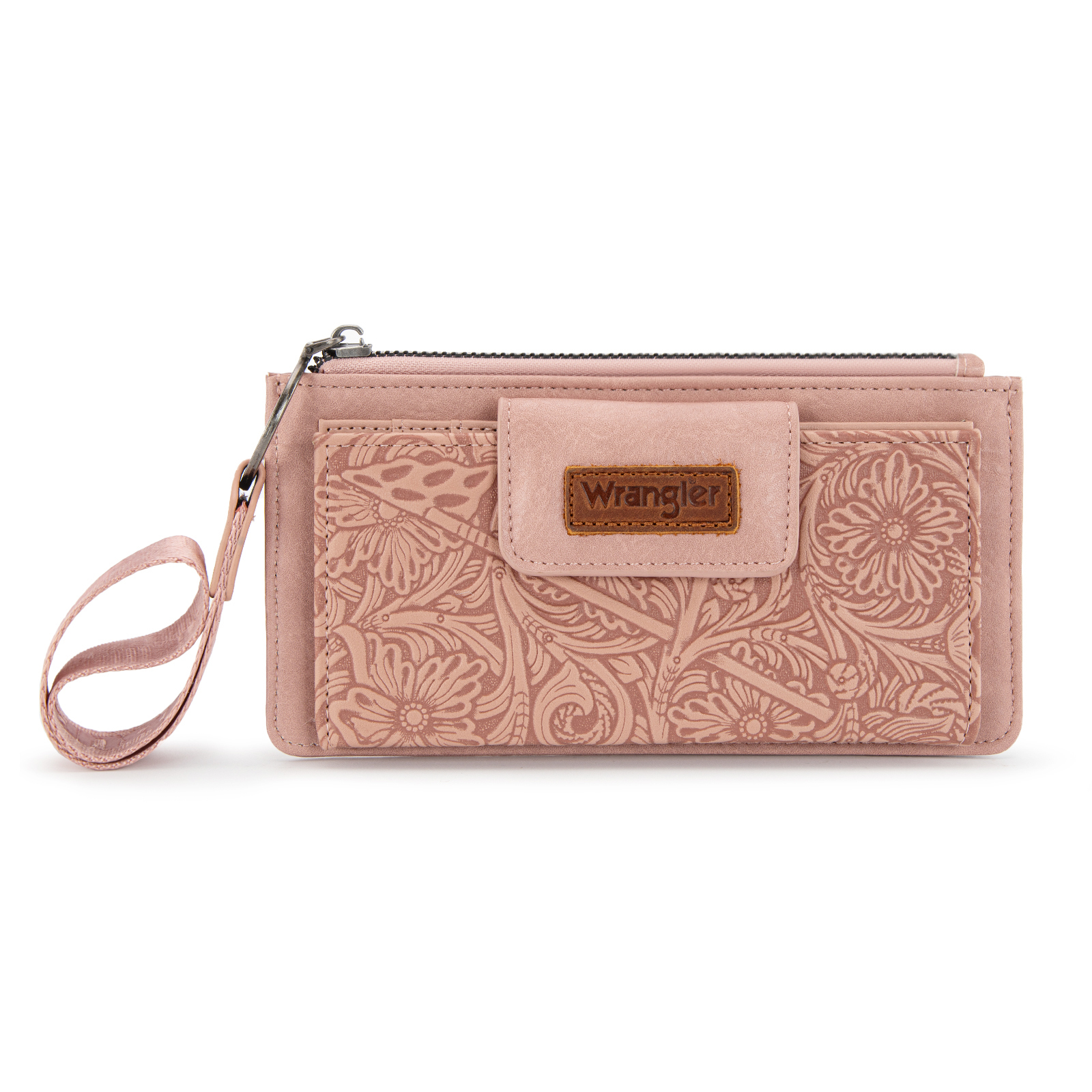 Wrangler Wristlet Wallet for Women RFID Blocking Bifold Wallets Card Cases & Money Organizers Clutch Wallets with Coin Purse, Dark Pink
