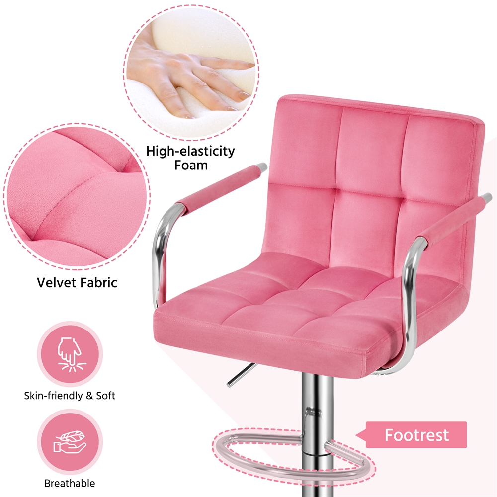 Alden Design Velvet Bar Stools with Swivel Set of 2, Pink photo 7
