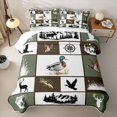 thumbnail image 2 of meiyoeat Outdoor Hunting Wildlife Twin Quilt Set for Men Boys, Vintage Rustic Cabin Patchwork Twin Coverlet Set, Olive Drab, 2pcs, 2 of 7