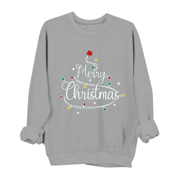 fheaev Christmas Sweatshirts for Women Round Neck Long Sleeve Glitter Patch Merry Christmas Letter Print Sweater Embroidered Xmas Holiday Party Pullover Tunic Top Blouse
