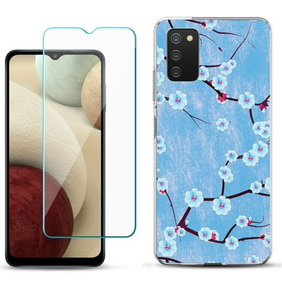 Slim-Fit TPU Phone Case Compatible with Samsung Galaxy A02s, with Tempered Glass Screen Protector, by OneToughShield ® - Blossom Sky