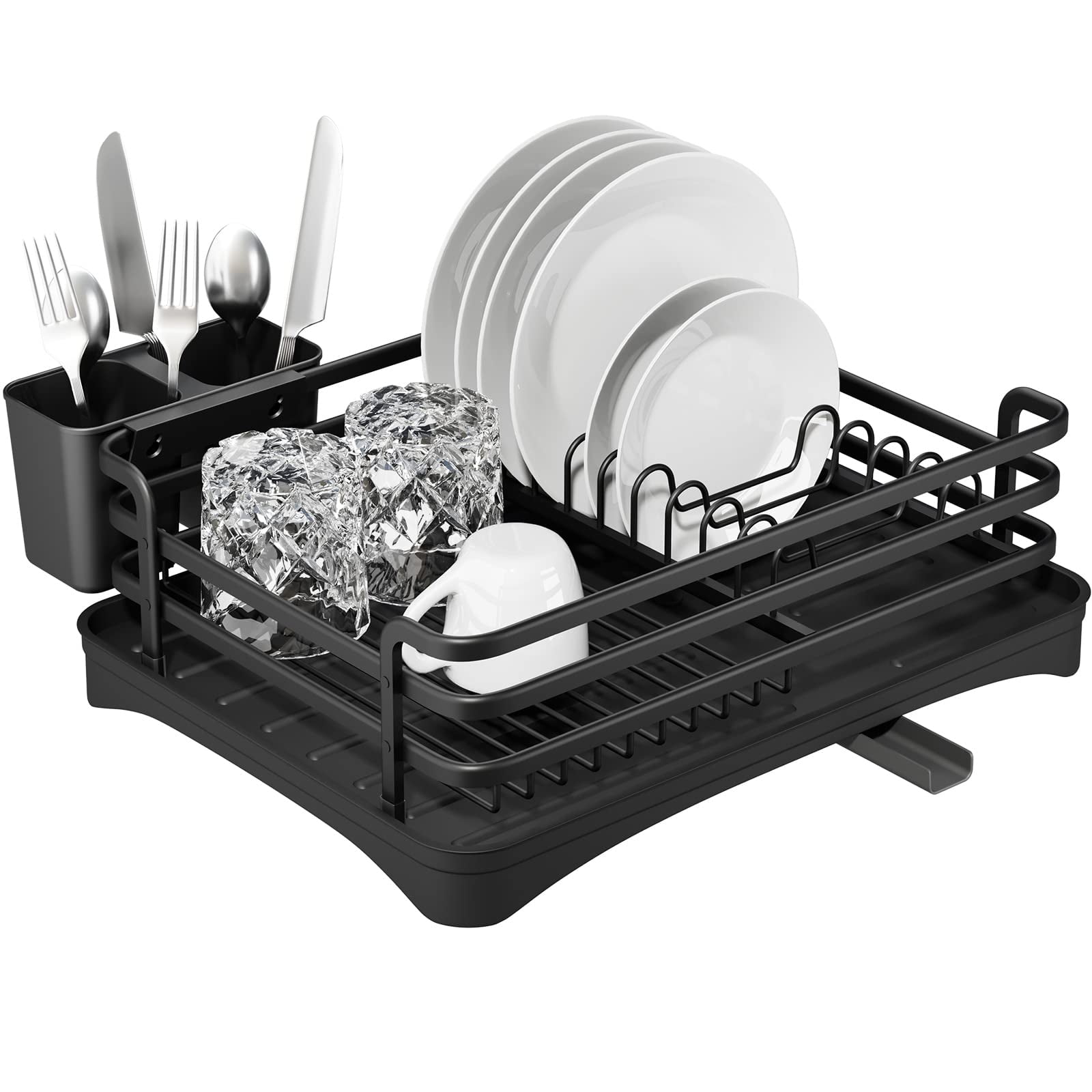 Dish Drying Rack, Aluminum Rust Proof Dish Rack with Swivel Spout Drying  Tray, Removable Cutlery Holder for Kitchen Counter 