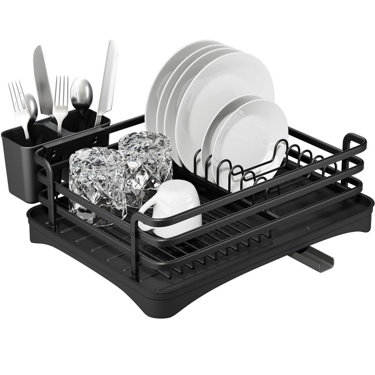 Dish Drying Rack, Dish Drainer for Kitchen Rustproof Dish Rack and  Drainboard Set with Removable Utensil Holder and Adjustable Swivel Spout