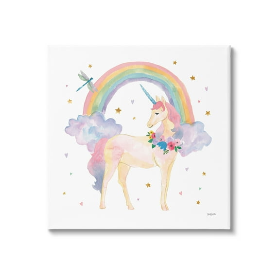 Stupell Industries Magical Friends Unicorn Fairy Tales & Fantasy Painting Gallery Wrapped Canvas Print Wall Art, 17 x 17