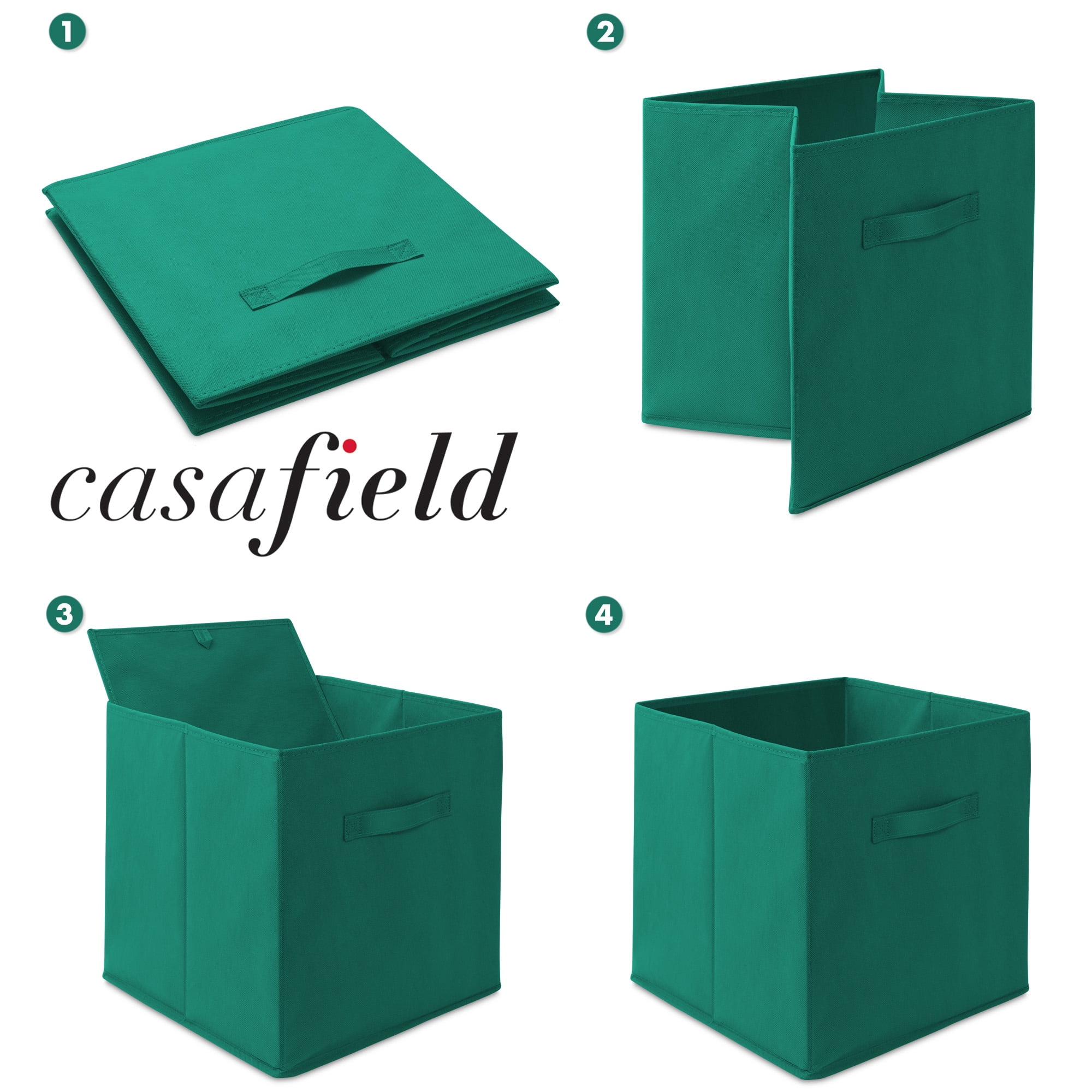 Casafield Set of 12 Fabric Storage Cube Bins, Teal Green - 13" Collapsible Foldable Cloth Baskets for Shelves and Cubby Organizers