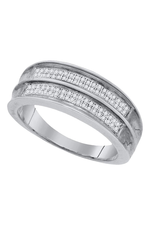 Sterling Silver Mens Round Pave-set Diamond Wedding Band Ring 1/4 Cttw