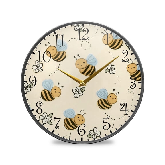 9.5IN Acrylic Wall Clock Wall Mount & Tabletop Display Round Clock for Decor Little Bee and White Flower