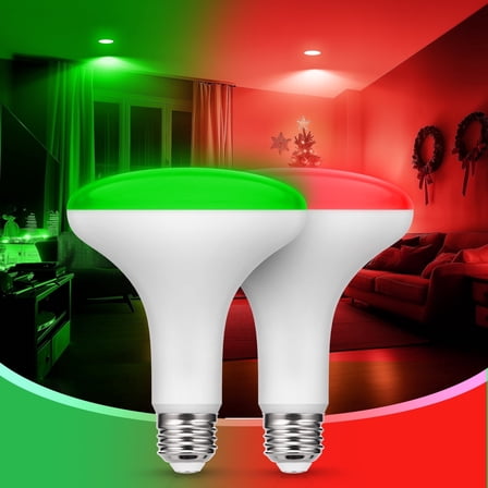 YANSUN 2 Pack 11 W LED Christmas Flood Light Bulbs, Red Green LED BR30 Bulbs 65W Equivalent, E26, for New Year, Home Lighting, Holiday Party Decor