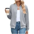 thumbnail image 6 of felwors Womens Bomber Jacket Zip Up Casual Jackets Lightweight Trendy Outerwear Coat with Pockets Grey, XL, 6 of 7