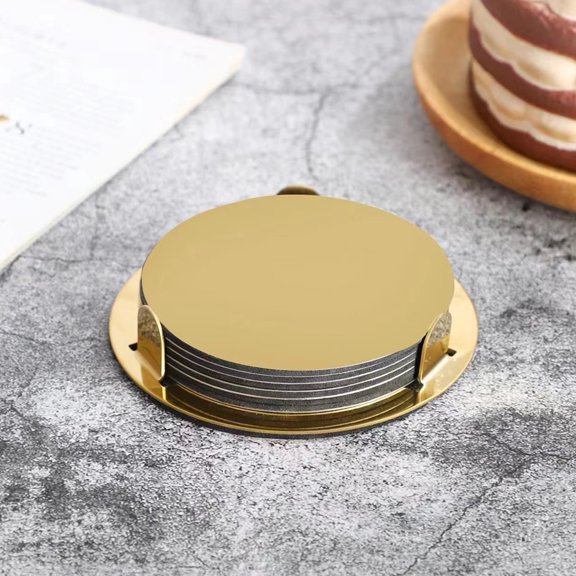 Worgeous 6Pcs Stainless Steel Gold Coasters Christmas Party Supplies Round Modern Coasters for Wedding Drinks Coffee Table Glass Mug Cup Teacup