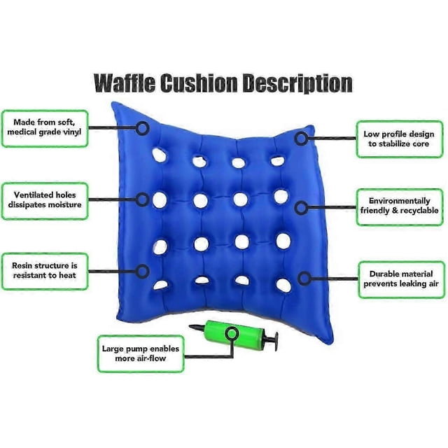 Coussin d'air pour fauteuil roulant (17 x 17 po avec pompe), coussin de sige gonflable anti-escarres pour prvenir les escarres (gaufre) adapt au