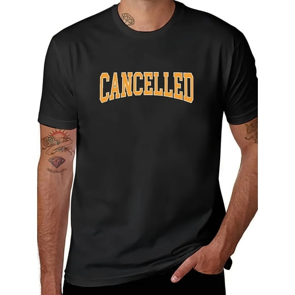 Men's Tana Mongeau Cancelled Graphic Oversized Black & Yellow Pop Culture Tee Printed pattern short-sleeved shirt