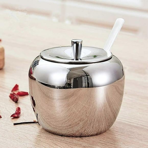 Stainless Steel Sugar Bowl with Lid and Spoon, Large Sugar Dispenser, Sugar Salt and Pepper Bowl