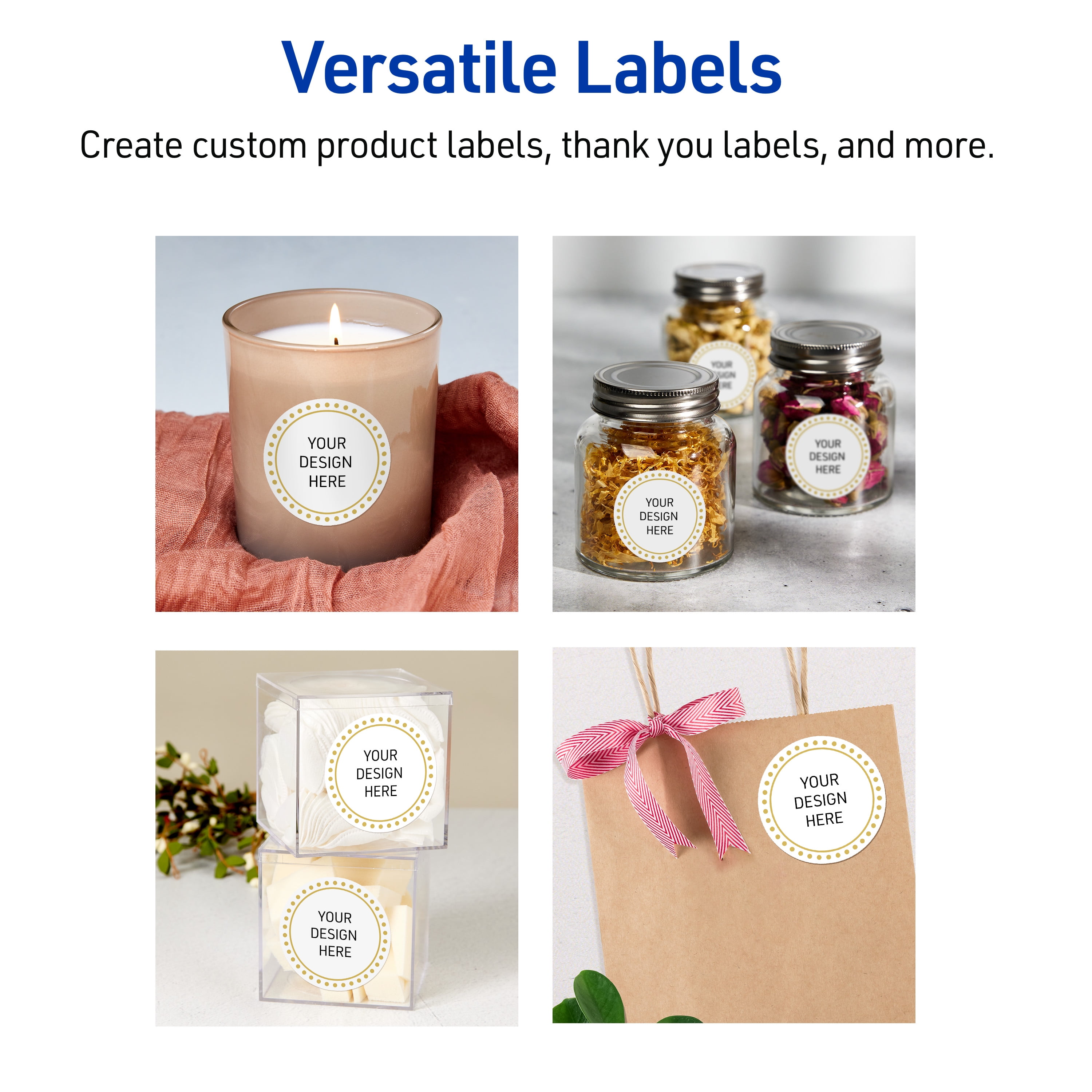 Avery Labels, 2" Diameter, Glossy White, Gold Border w/ Gold Dots, 120ct