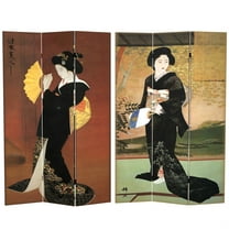 Oriental Furniture 6 ft. Tall Japanese Ladies Canvas Room Divider - 3 Panel