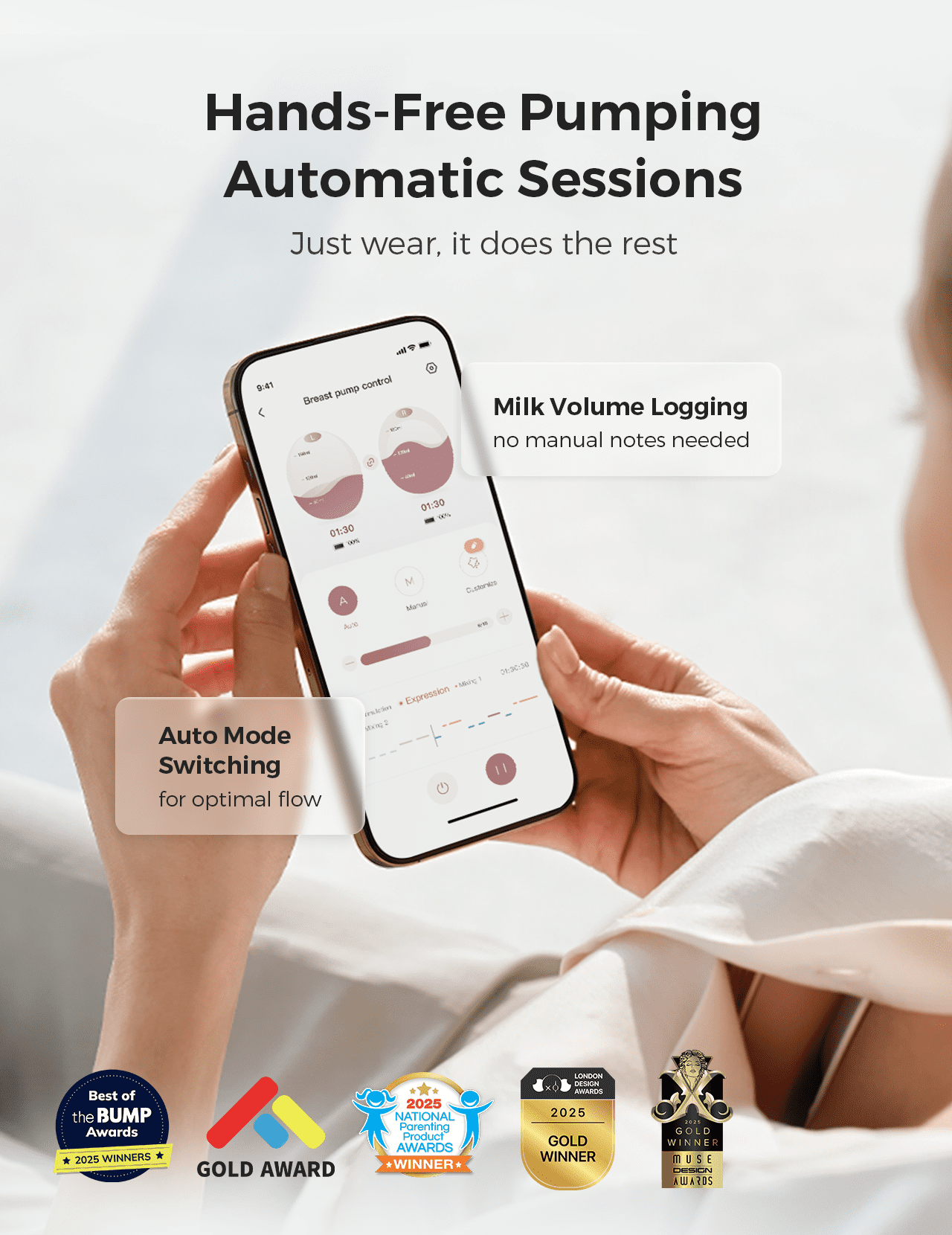 Momcozy Air 1 Hands-Free Wearable Breast Pump with Wireless Charging Case, App Control, Auto Mode, Full-Milk Alert & Transparent Top for Easy Nipple Alignment, Ultra-Slim Portable Design