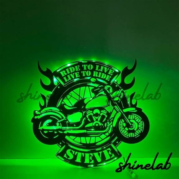 Shinelab Motorbike Metal Sign LED Wall Art, Custom Motorcycle Biker Decor Personalized Gifts 12373