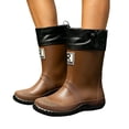 thumbnail image 2 of Women's PVC Mid Calf Drawstring Rain Boots Non Slip Deep Tread Sole Gardening Shoes Solid Color for Backyard Planting Rainy Field Trips Brown 40, 2 of 7