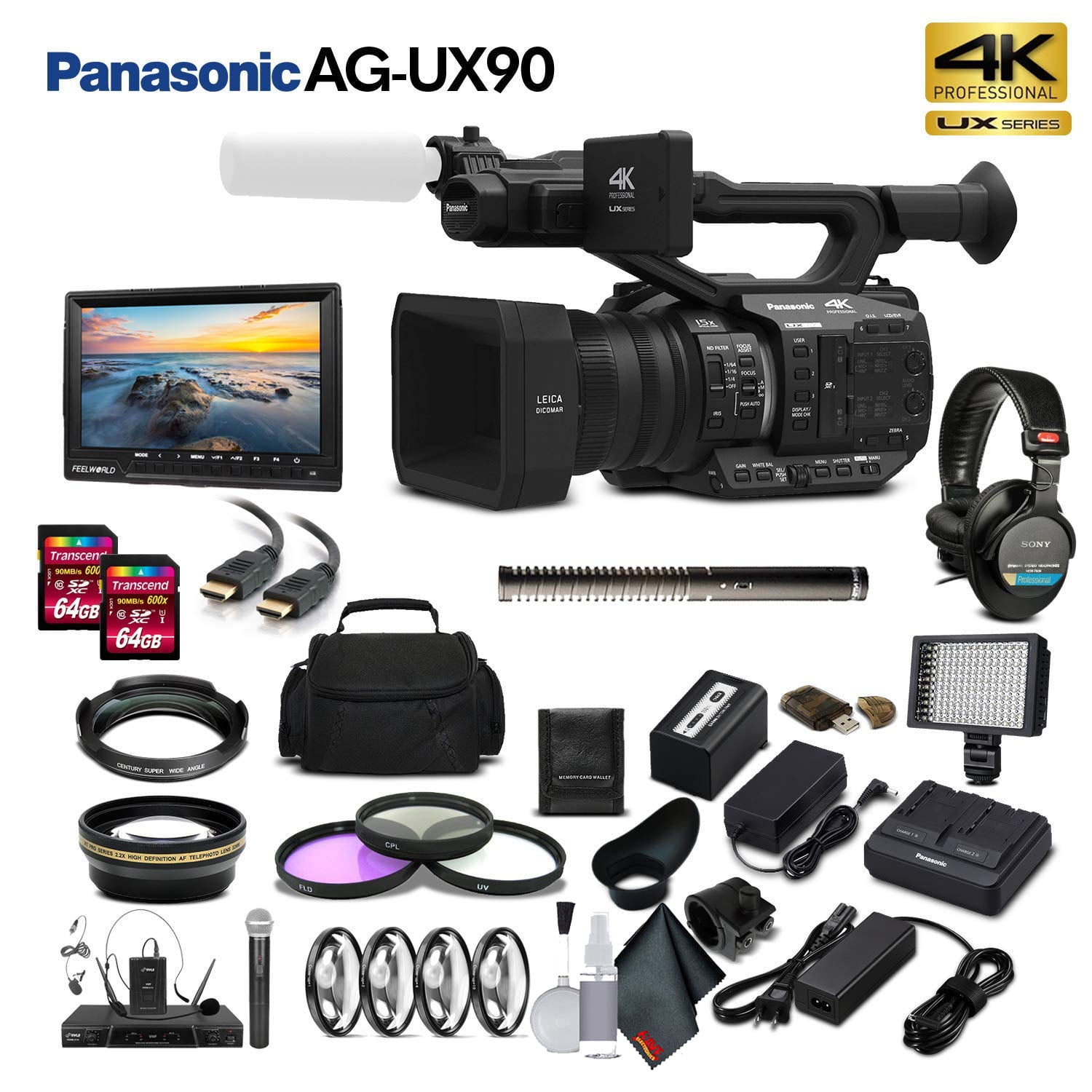 Panasonic AGUX90 4K/HD Professional Camcorder Movie Maker Bundle