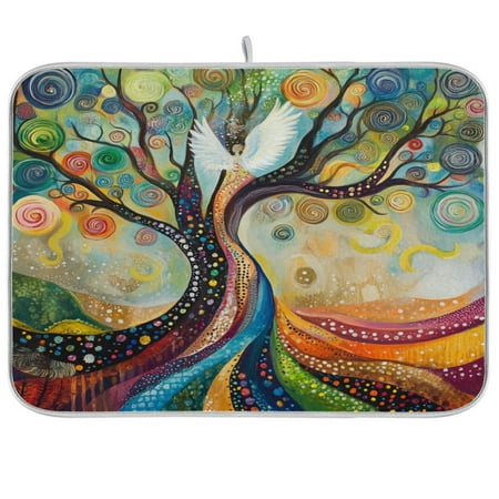

WOBOGO Tree Of Angels Kitchen Drying Mat Heat Resistant Drainage with Non-Slip Rubber Backing Hides Stains Super Absorbent Easy to Clean 16×18in