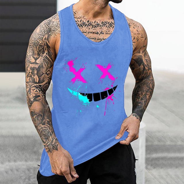 EOYWHK Tank Tops for Men Loose Fit Tank Funny Print Tees Quick Drying Racerback Workout Shirt for Gym Training Bodybuilding Blouses