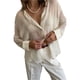 thumbnail image 3 of Txlixc Blusa femenina, solapa, botón de manga larga, blusa transparente para mujeres Txlixc moda, 3 of 9