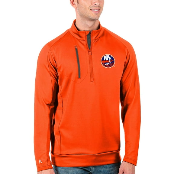 Men's Antigua Orange/Charcoal New York Islanders Generation Quarter-Zip Pullover Jacket