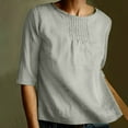 thumbnail image 2 of Fouhkni Cotton Linen Tops for Women Half Sleeve Crew Neck Solid Color Lightweight Oversized Tshirts, 2 of 6