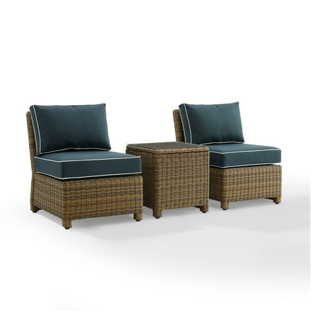 Crosley Furniture Bradenton 3PC Wicker & Fabric Outdoor Chair Set in Navy/Brown