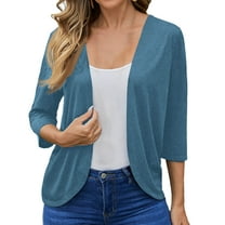Womens Solid Coloe Cardigan Flowy Loose Outerwear 3/4 Sleeve Shrugs Summer Beach Lightweight Cardigan